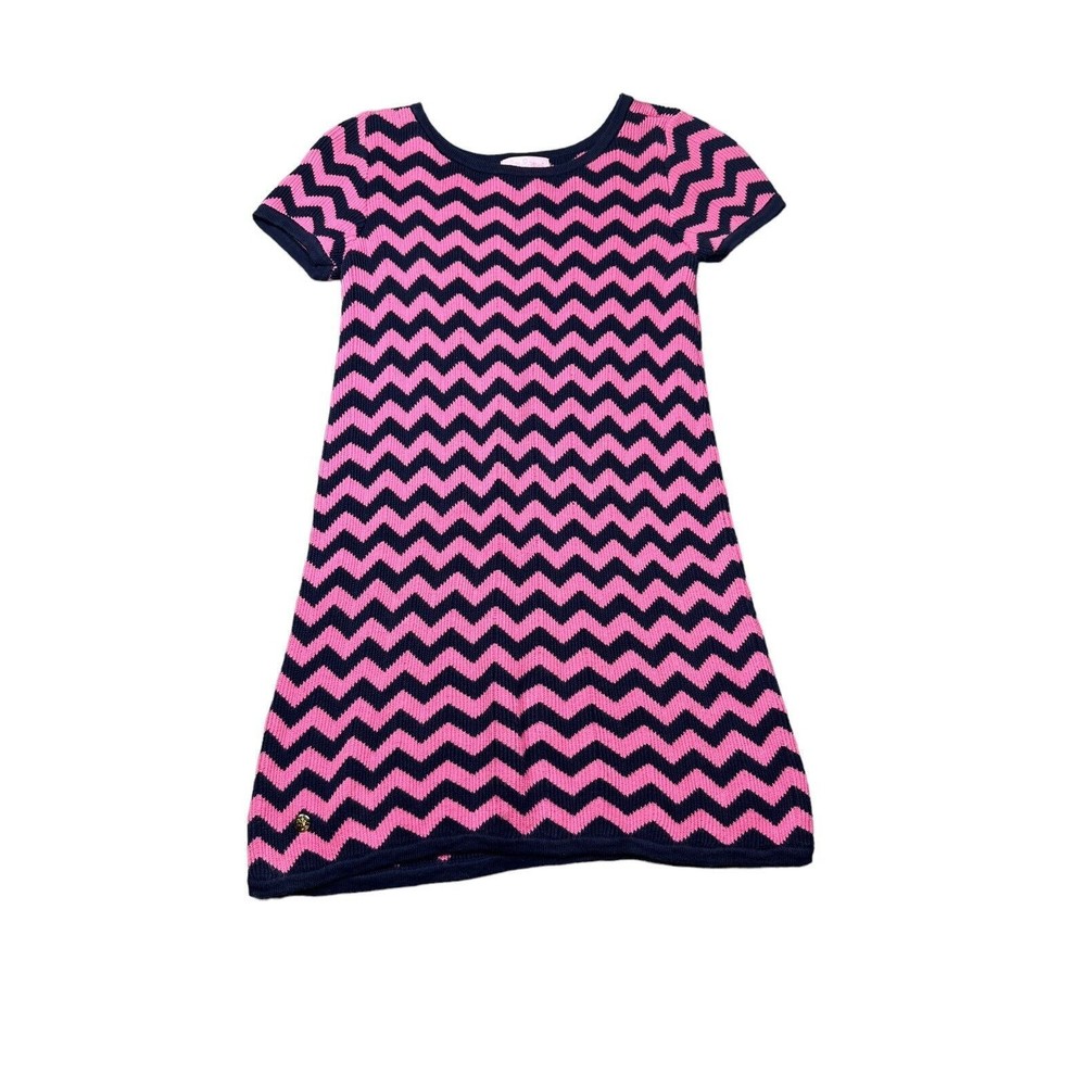 Lilly Pulitzer Little Santana Chevron Sweater Dress Pink & Navy Blue Large 8-10